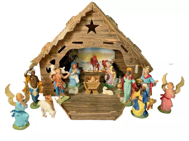 Vintage Italy Fontanini Depose Nativity 15 figures 5" - 1.5" and Creche