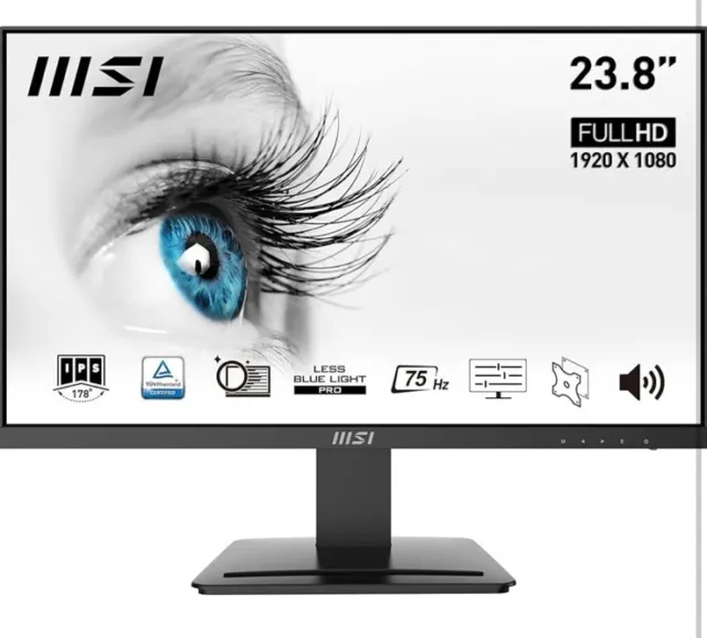 23.8" MSI PRO MP243 Monitor, IPS, 1920x1080, 75Hz, 5ms, FreeSync, 100M:1, 250cd/