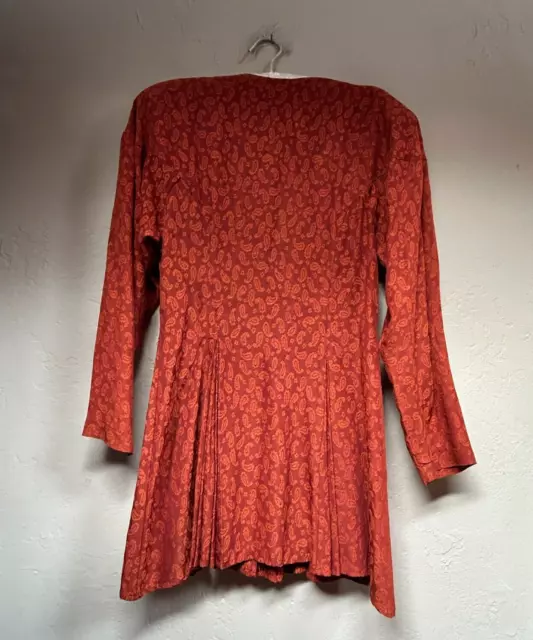 Vintage Sue Wong Womens Small Long Sleeve Paisley Lace Flowy Shirt Dress Rust 2