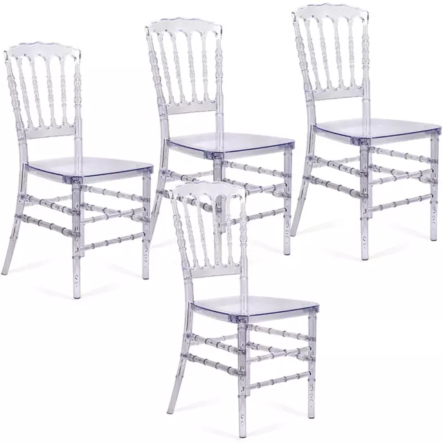 Set of 4 Acrylic Transparent Clear Chiavari Crystal Dining Chairs for Wedding