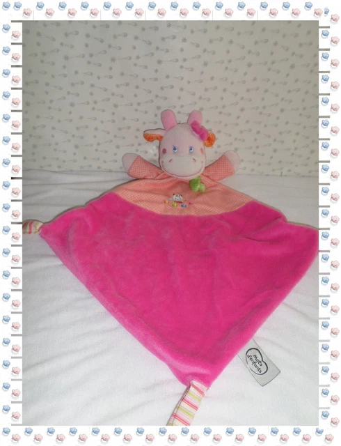⑦ - Grand Doudou Vache Girafe Rose Vert Orange Pois  Echarpe Mots d'Enfants