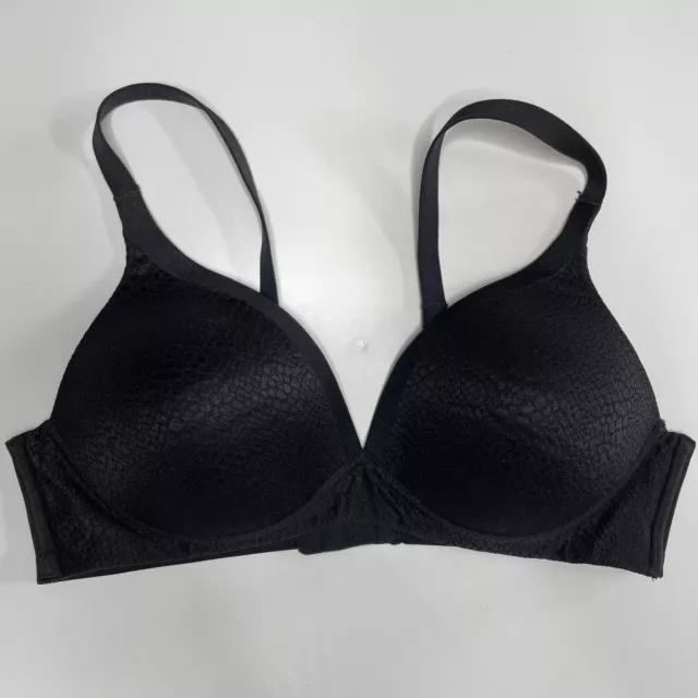 Warners Push Up Bra 34C Wire Free Satin Bralette Adjustable Back 01375 Black