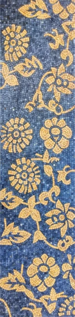 Handmade Flowers Pattern Marble Mosaic 48"x15" Black & Gold Colour Inlay Mural