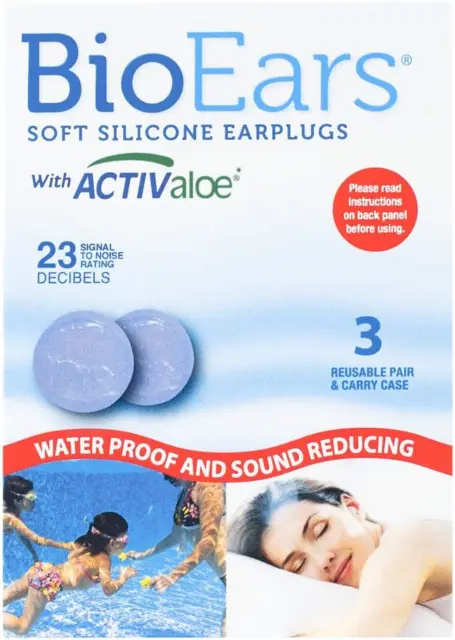 BioEars Tappi per orecchie in silicone morbido con aloe ACTIV. Silicone premium. Protezione da