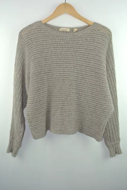 INHABIT 100% Cashmere Cropped Dolman Sweater Open Knit in Taupe Tan sz 2 / M