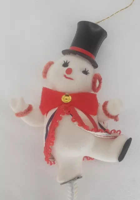 Christmas Ornament Snowman Flocked Plastic Japan Mid Century Modern Holiday
