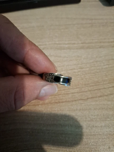 Bague Argent Massif 925 - Sertie D'un ONYX Noir Surélevé - Taille 53 (env. 4g) - Occasion