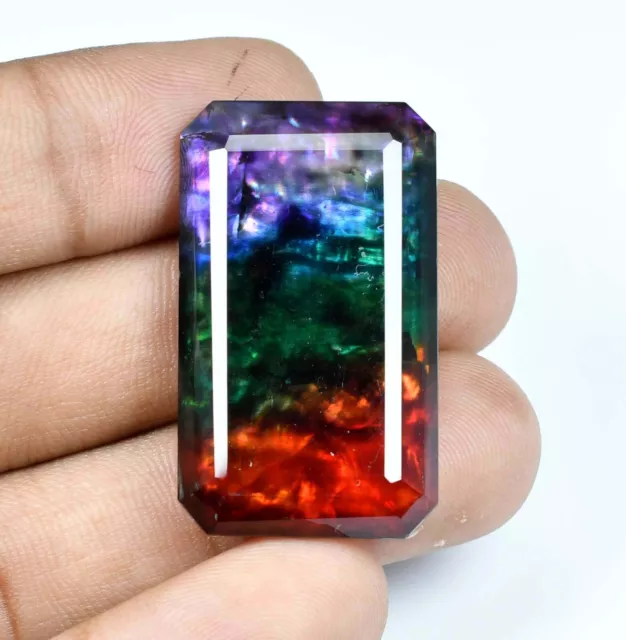 HUGE 47.60 Ct Natural Ammolite Loose Gemstone opal-like Organic Doublet Rare Gem