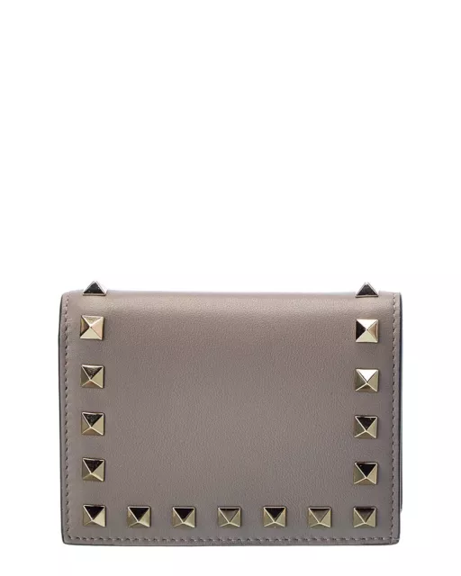 Valentino Rockstud Leather Card Holder Women's Grey