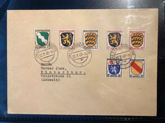 Französische Zone 1947 Bedarfsbrief Friedrichshafen n. Winterthur