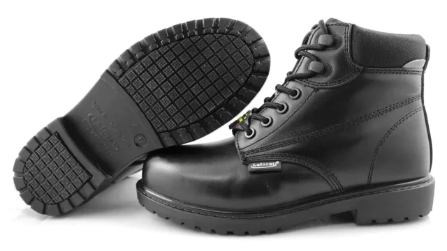 Black Work Boot Men Safety Toe Slip Resistant Leather Shoes Comfort Laforst 9419