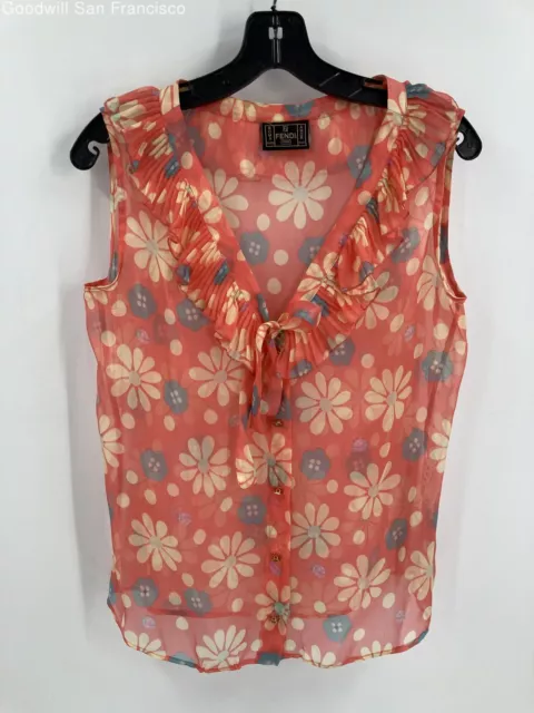 Fendi Womens Multicolor Floral Silk Italy Button Front Blouse Top Size 10 COA