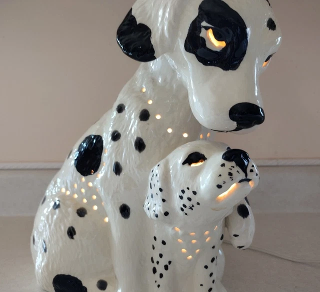 VTG Large Ceramic Dalmatian Table Light - Dog With Puppy