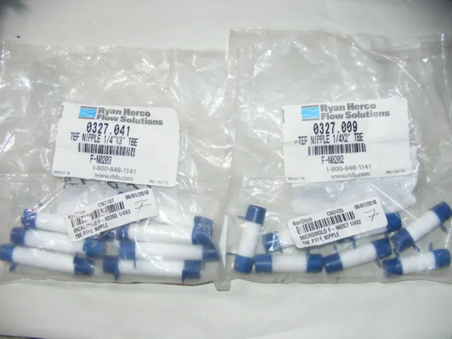 (14) Ryan Herco TEF TBE PVC Nipple 1/4" x 2" and 3" TBE 0327.009 and .041
