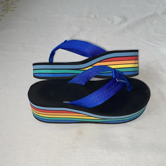 Rainbow Platform Wedge Pride Flip Flop Thong Sandals Shoes Womens size Small