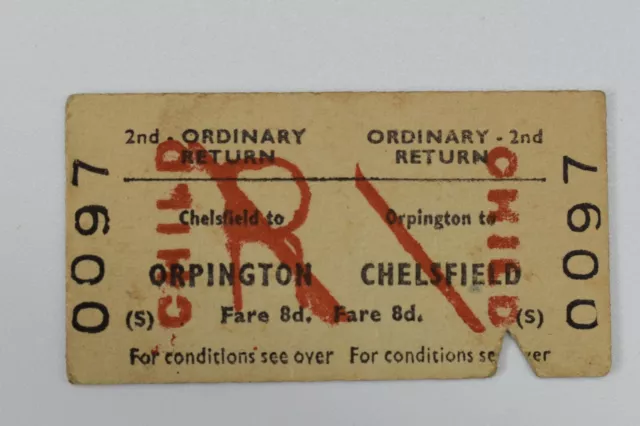 BRB (S) Railway Ticket ORPINGTON to CHELSFIELD 2nd class #0097 APR 71