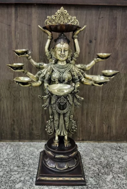 Whitewhale Brass DeepLaxmi statue with diya holder space - Deep Lakshmi Statue