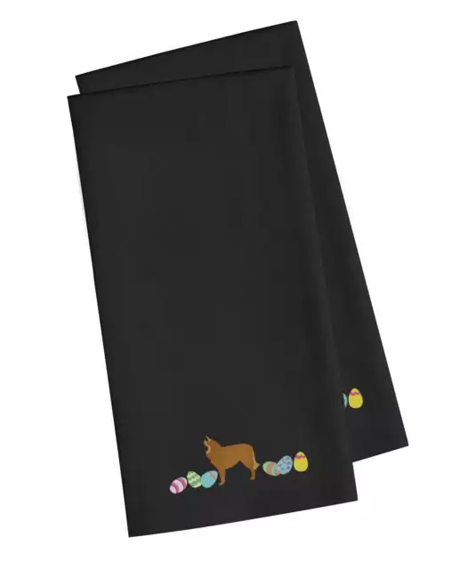 Belgian Sheepdog Easter Eggs Black Embroidered Towel Set of 2 CK1607BKTWE