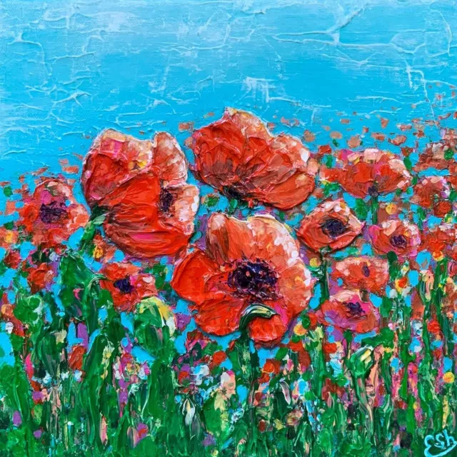 ORIGINAL acrylic picture paintings 30×30 painting art modern "poppy field"