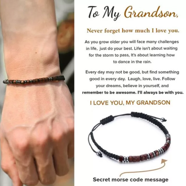 I Love You Morse Code Beaded Bracelets For Men To My Grandson Graduat#km