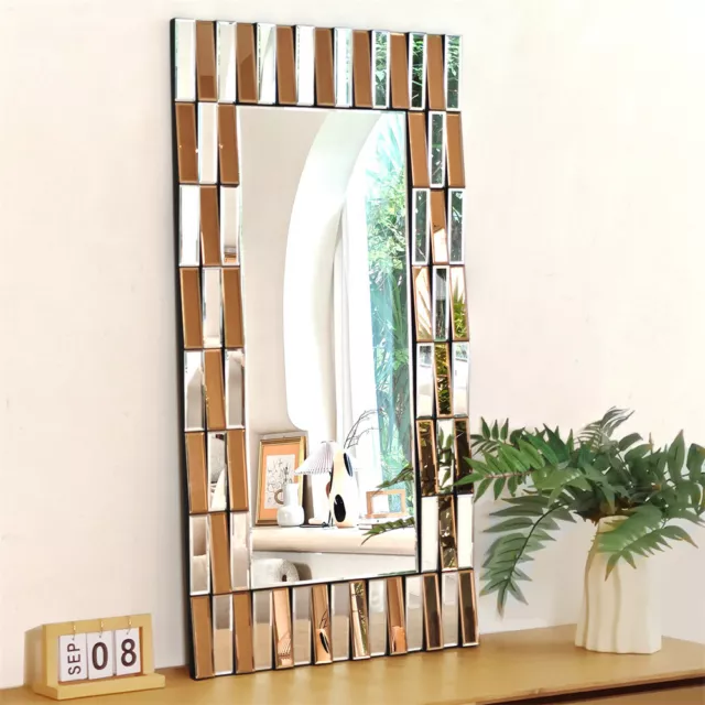 XXL Large Modern Unique 3D Sunburst All Glass Venetian Rectangular Wall Mirror