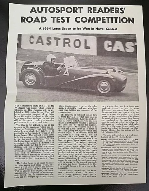 1964 VINTAGE LOTUS SEVEN CONCORSO ROAD TEST ORGANIZZATO da AUTOSPORT e LOTUS