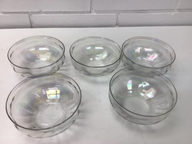 Set of 5 Iridescent Clear Glass Salad Bowls 4.5"x2"