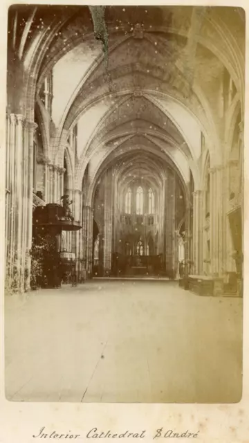 France, Bordeaux, Cathédrale Saint-André, vue intérieure, ca.1870, vintage album