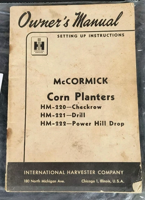 thumbnail image 2 of 295 International Harvester McCormick Seed Planter Unit Owner Manual | IH Farmall 2 of 2