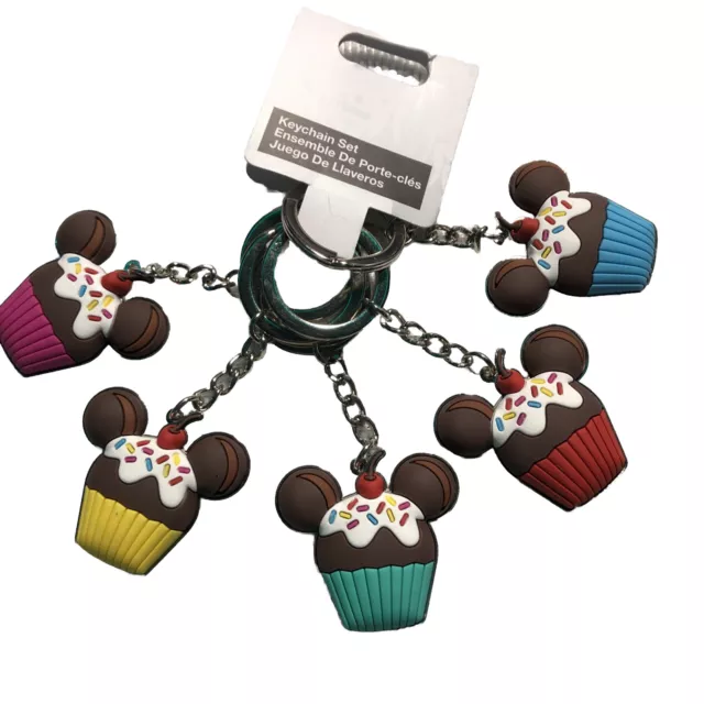 Disney Parks Mickey Mouse Sweet Treats Cupcake Ears Keychain Set of 5  Bundle
