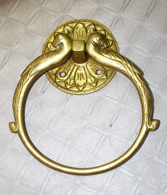 Peafowl Door Bell Brass Peacock Bird Knocker Flower Design Towel Hanger EK562