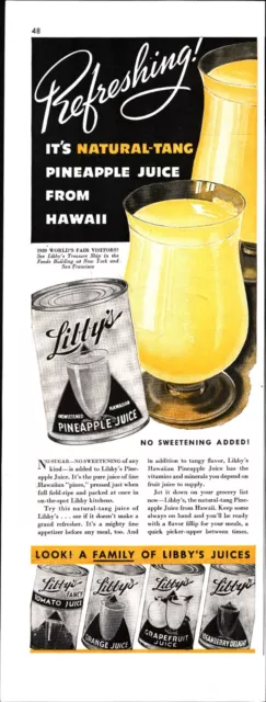 1939 Libbys Pineapple Juice From Hawaii Fruit  Print Ad Paper Advertisement a6