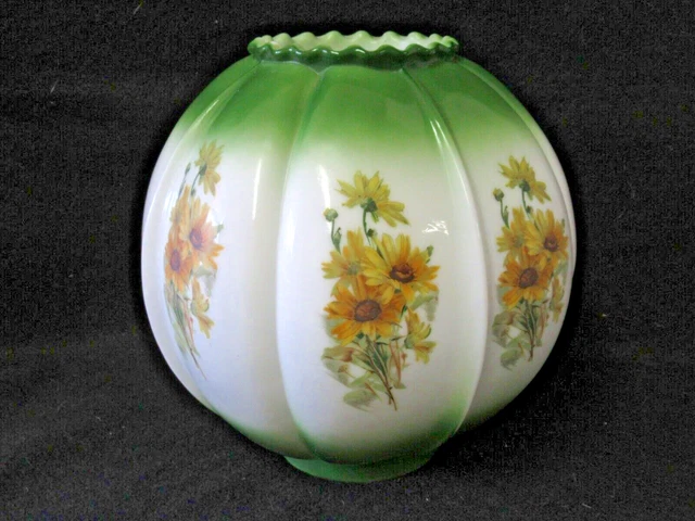 Antique 10" Melon Lobed Hp Ball Shade Globe For Gwtw Oil Lamp