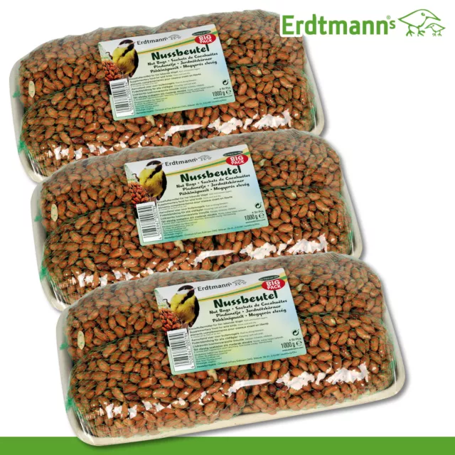 Erdtmanns 3 Pack à 4 x 250 g Nussbeutel XXL im Netz Wildvogelfutter Specht Meise