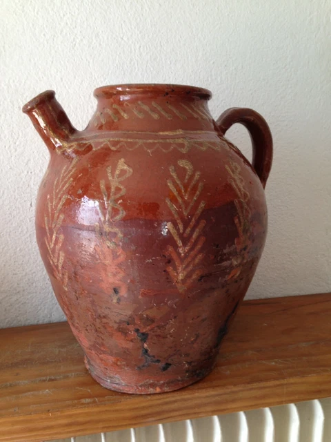 Cruche chevrette terre cuite vernissée  Poterie ancienne XIXème val de Saône