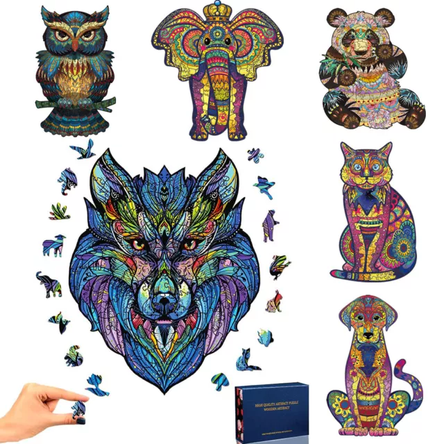 Wooden Jigsaw Puzzle Unique Animal Wolf Shape Adult Kids Puzzles Educational Toy