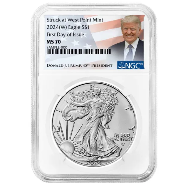 2024 (W) $1 American Silver Eagle NGC MS70 FDI Trump Label