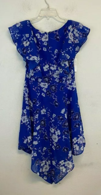 Jessica Simpson Women's Printed Ruffle Dress With Asymmetrical Hem Blue Size 2 - 2