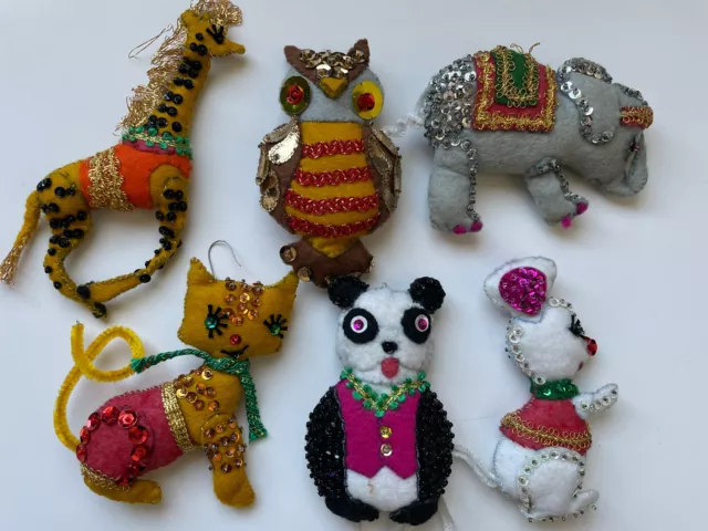 Vintage LeeWards KRIS KRINGLE ZOO Set of Felt Animals Ornaments Handmade