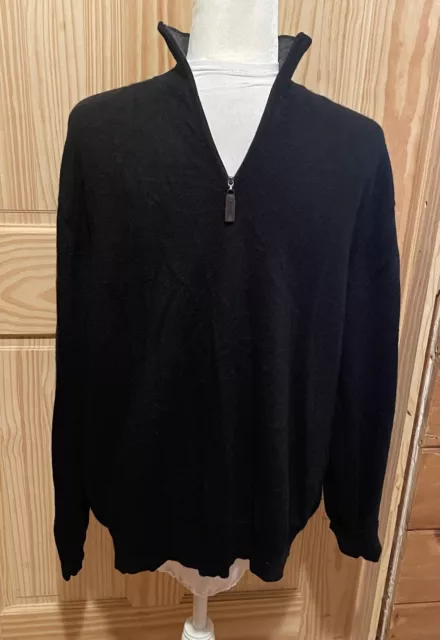 Club Room Estate 2-Ply Cashmere Sweater Men's Black Mock Neck 1/4 Zip Size XL