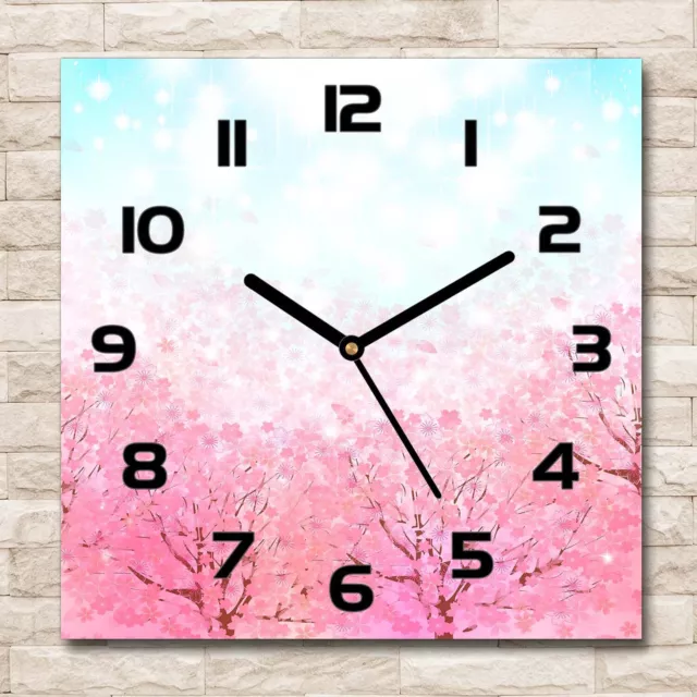 Reloj Decorativo de Vidrio Templado Estilo Moderno 30x30 Flores de cerezo Flores