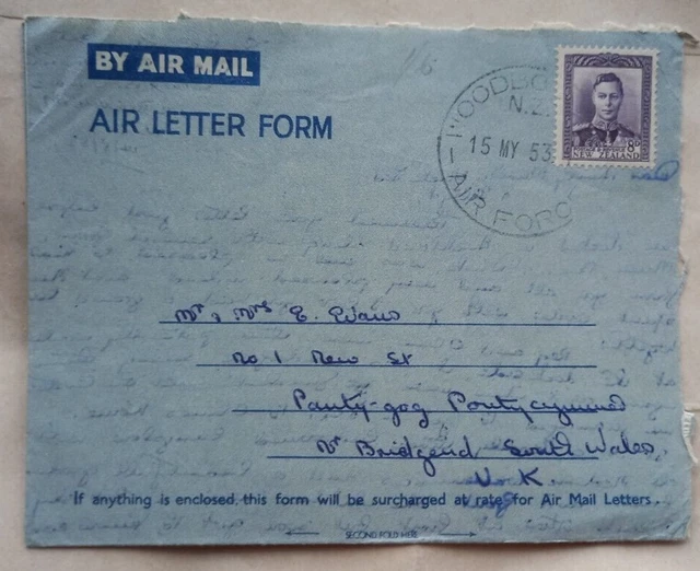 NEW ZEALAND 1953 R.n.z.a.f. Air Letter Form With Woodbourne Air Force ...
