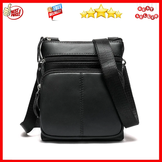 Mens Small Business Genuine Cow Leather Messenger Cross Body Shoulder Sling Bag