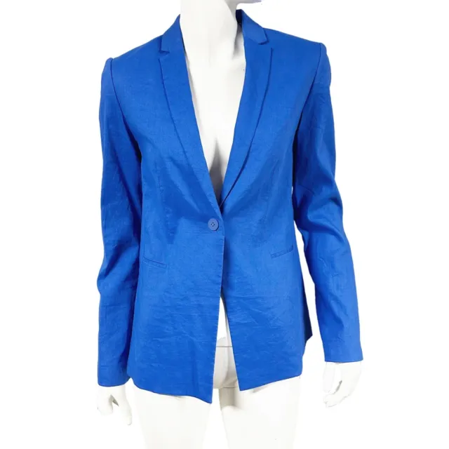 Elie Tahari Blue Linen Blend Blazer Jacket Womens Size US 4