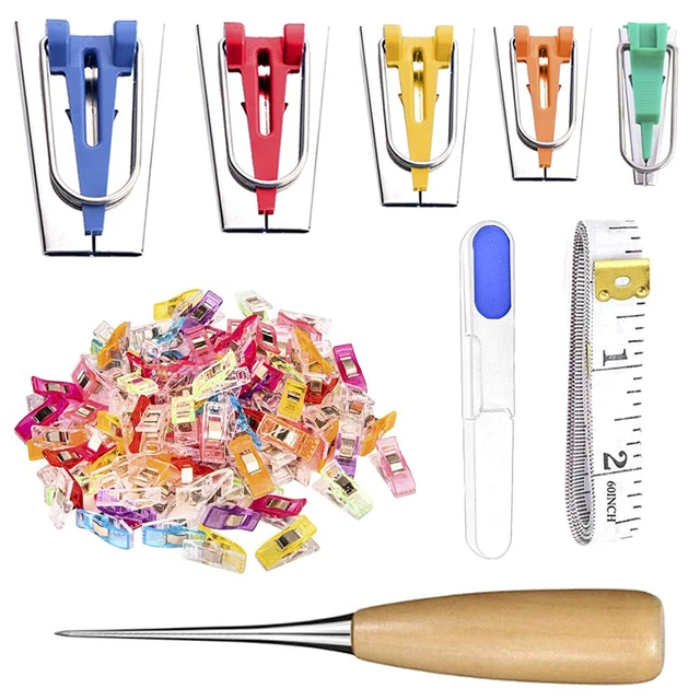 Fabric Bias Tape Makers Kit, 5 Sizes 6Mm 9Mm 12Mm 18Mm 25Mm With Scissors, Tap
