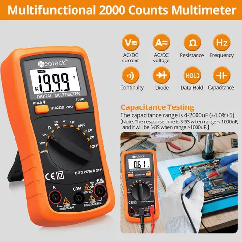 Neoteck 2000 Counts LCD Digital Multimeter AC/DC Auto Ranging Voltmeter Tester 3