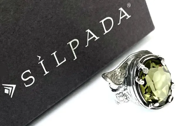 SILPADA Sterling Silver OLIVINE SWAROVSKI CRYSTAL Ring~R1883~Size 9~RETIRED!