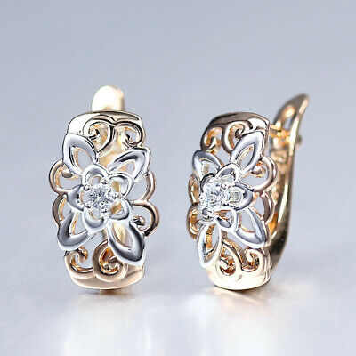 Wedding Hoop Earring Creative Two Tone 925 Silver Women Cubic Zircon Jewelry