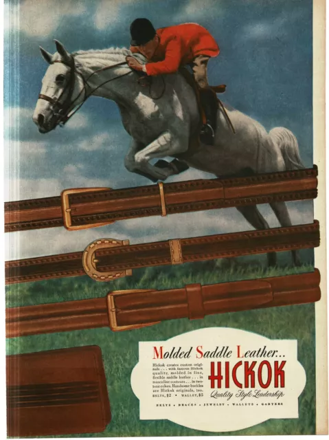 1946 Hickock Men's Saddle Leather Belt Horse Jumping Equestrian Vintage Print Ad