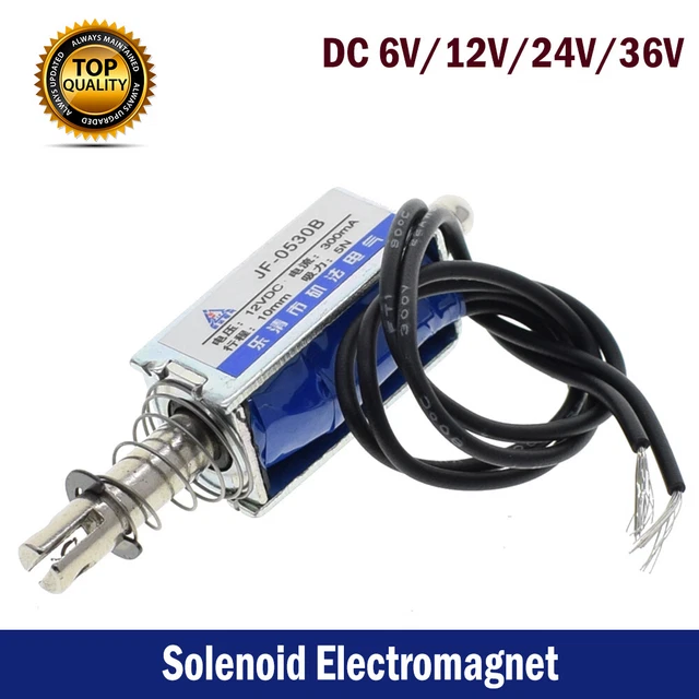 DC 6V 300mA Push-Pull Solenoid Electromagnet – Open Frame JF-0530B, 5N/10mm Stroke